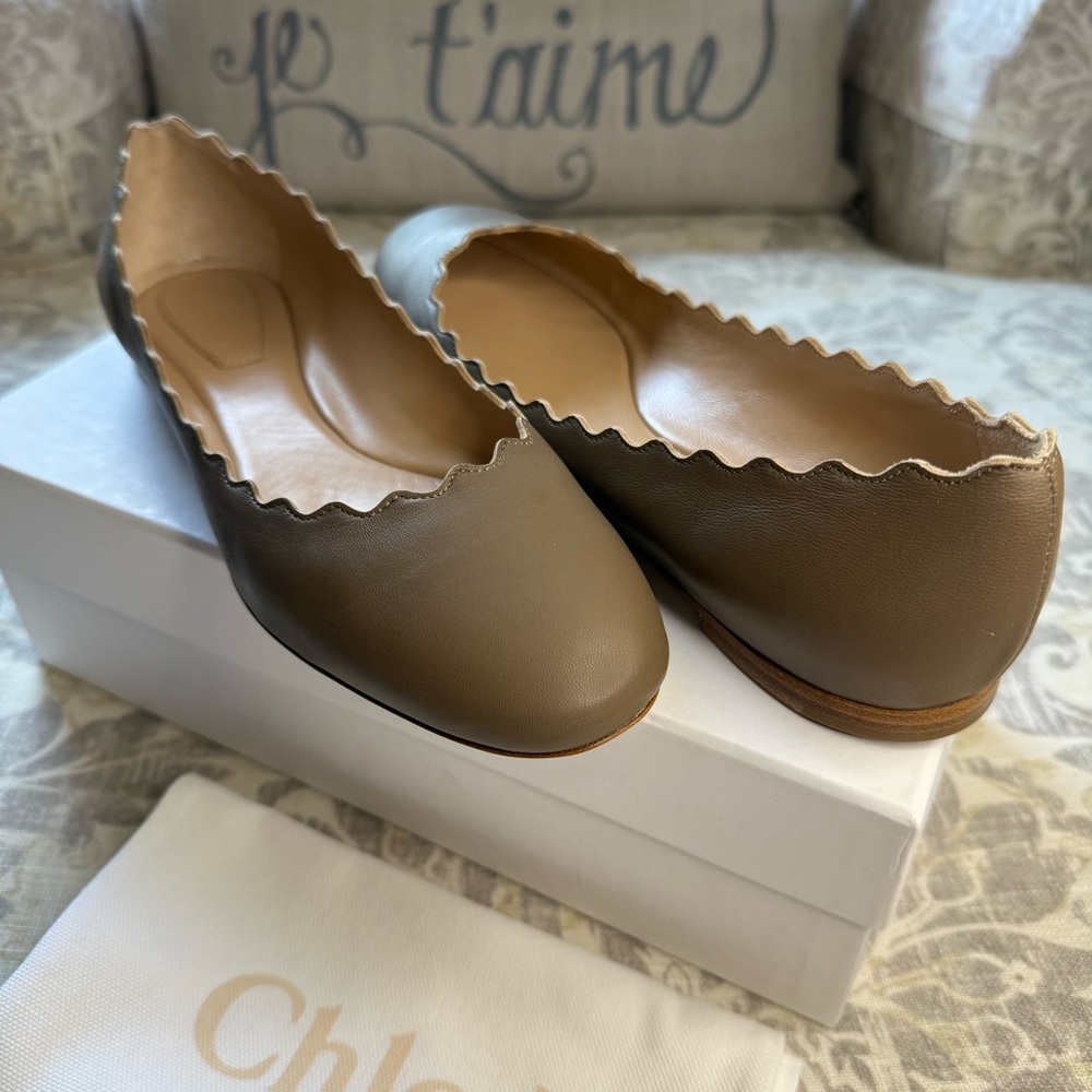💯Authentic Chloe Scallop Ballerina Flats Antique Brown EU 39/ US 9